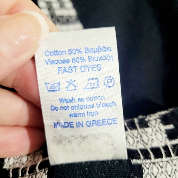 Giras Black White Embroidered Tunic Top Greek Style 50/50 Cotton Viscose Size L - Picture 10 of 10